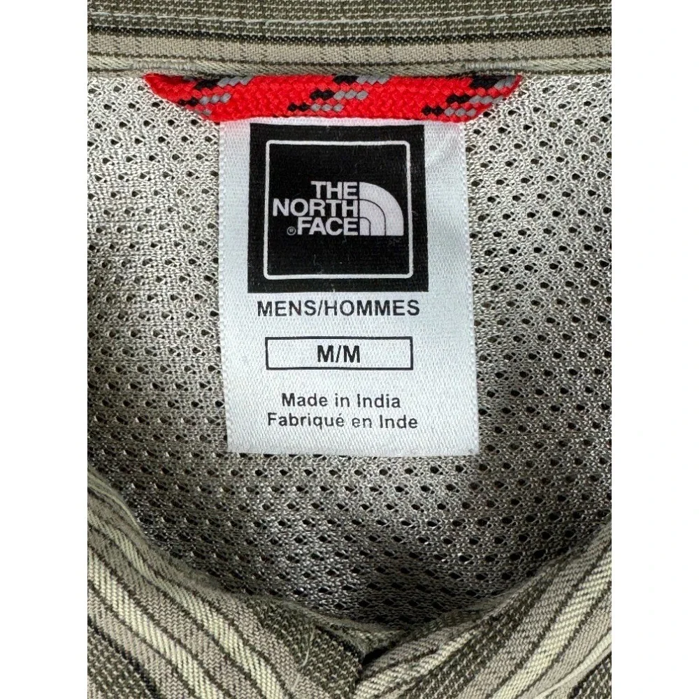 The North Face Men's Large Striped Roll-Tab Long Sleeve Shirt Zipper Pocket Hike